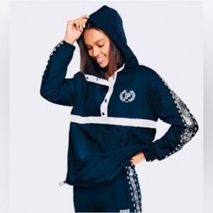PINK Victoria's Secret Bling Dark Blue and White Windbreaker Jacket